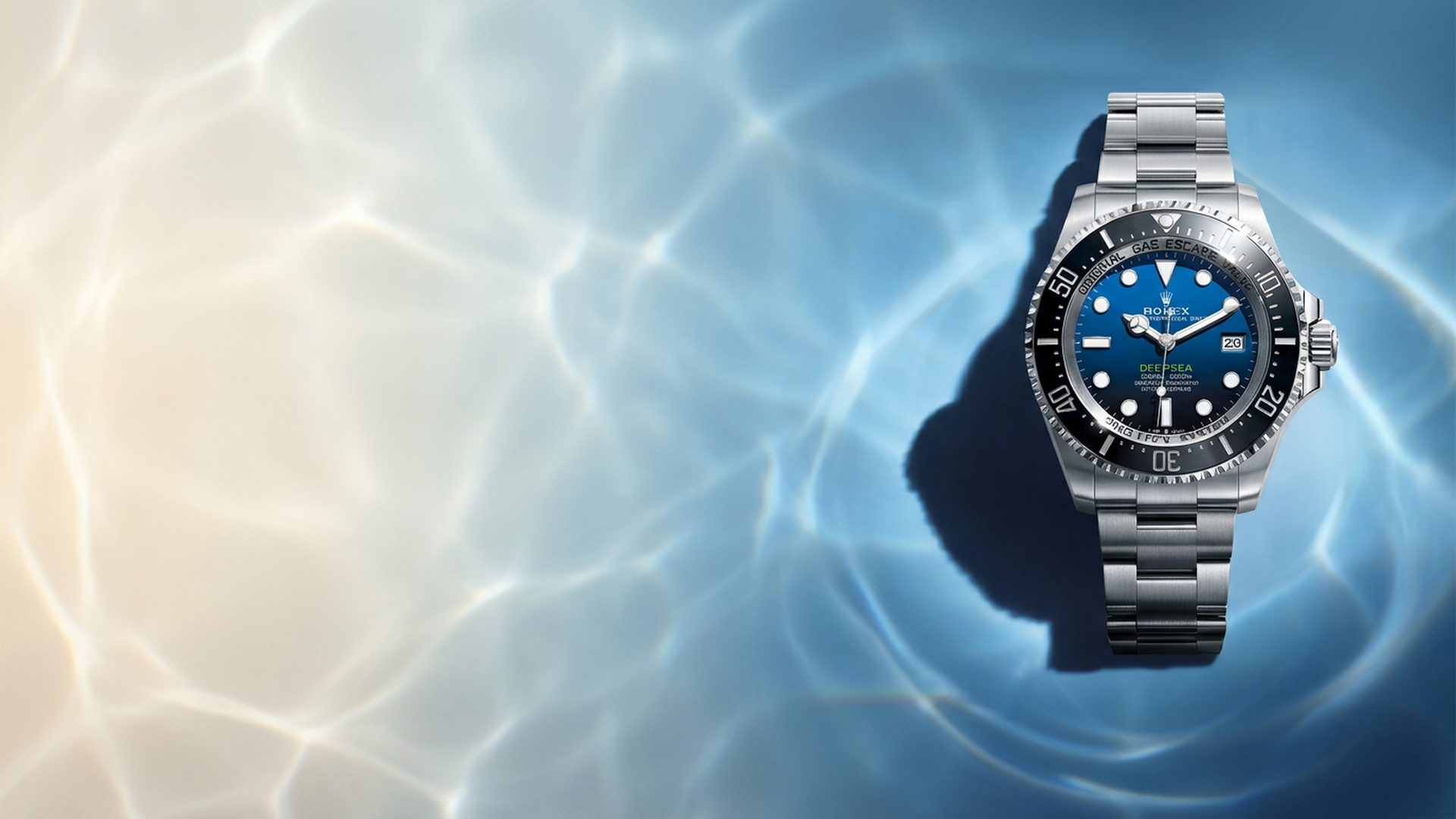 Rolex Deepsea with blue gradient dial on a deep blue backdrop